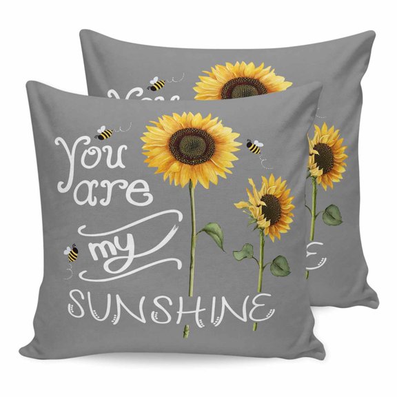Pillow Covers 20x20 Set of 2, Sunflowers Square Throw Pillow Covers for Couch/Sofa/Living Room, Modern Bee You Are My Sunshine Grey Decorative Soft Pillowcases for Couch Throw Pillows