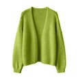 thumbnail image 4 of VISALY Lightweight Knit Cardigans Sweater for Women Chunky Waffle Knit Cardigans Open Front V Neck Oversized Bubble Long Sleeve Cropped Loose Knit Sweater Jacket Plus Sized Casual Fall Coat Green A, 4 of 4