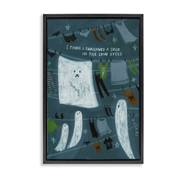 Stupell Industries Spooky Laundry Mystery Holiday Painting Black Floater Framed Canvas Art Print Wall Art, 17 x 25