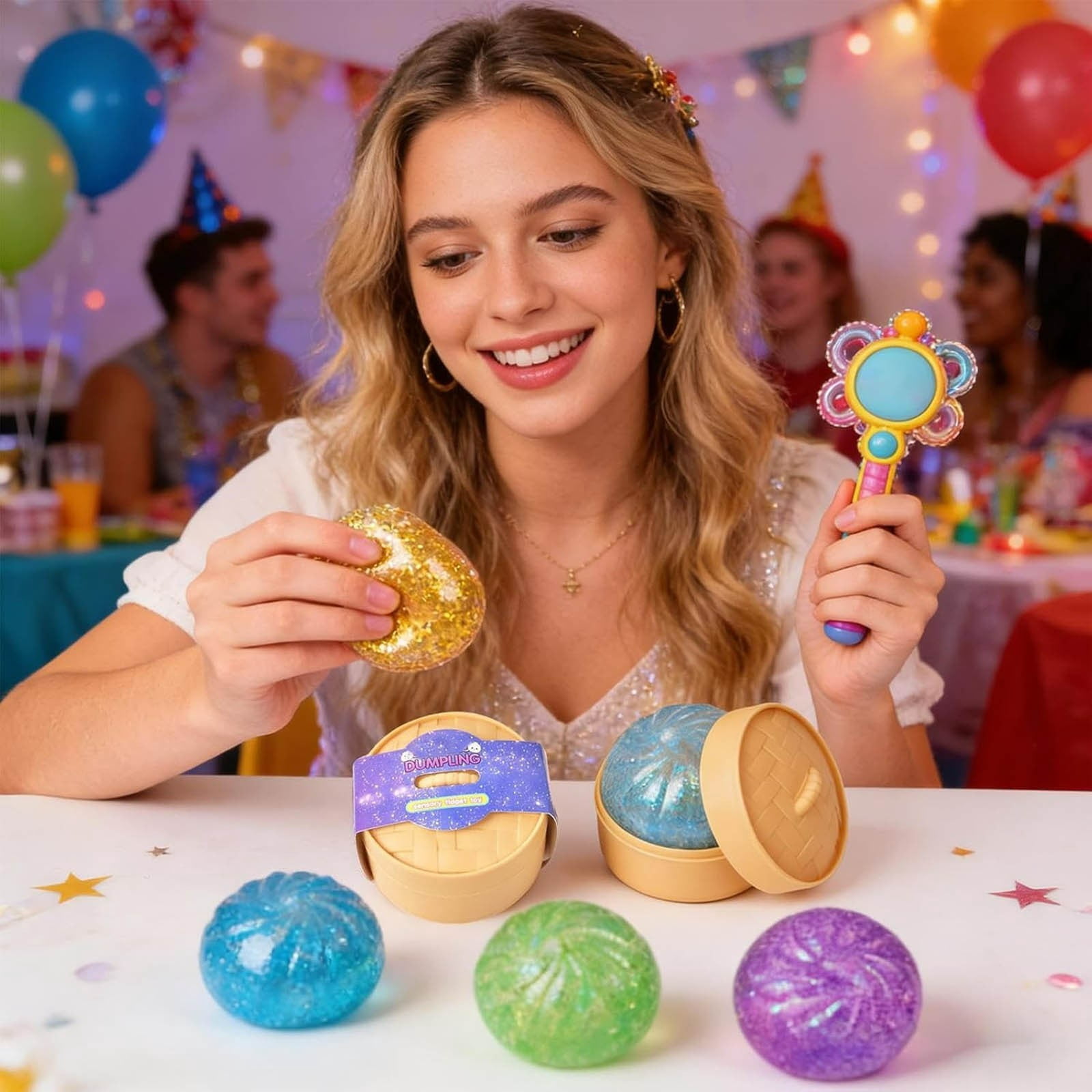 12PC Stress Squeeze Balls, Bun Squishies Hand-Pinching Sensory Toys, Stretchy Desk Toys