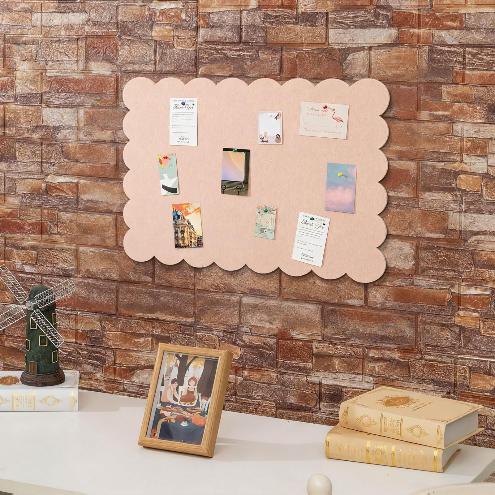 Scalloped Felt Bulletin Board 24 X 18 Inches Foldable Flesh Pink Pin Cork Alternative For Wall  2' 1.5' Trifold Picture Vision Self Adhesive Decorative
