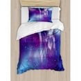 thumbnail image 3 of Fantasy Queen Size Duvet Cover Set, Psychedelic Northern Starry Sky with Spirit of A Wolf Aurora Borealis Display, Decorative 3 Piece Bedding Set with 2 Pillow Shams, Blue Purple, by Ambesonne, 3 of 3