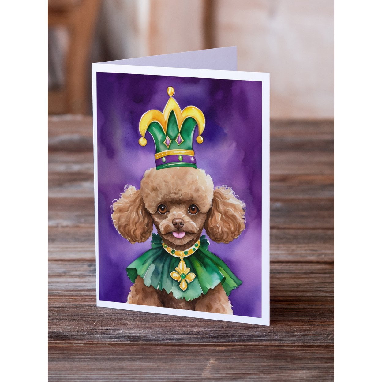 Poodle King of Mardi Gras Greeting Cards Pack of 8 7 in x 5 in