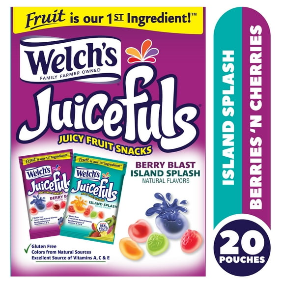 Welch’s Fruit Snacks, Juicefuls Berry Blast/Island Splash, 1 oz, 20 pack