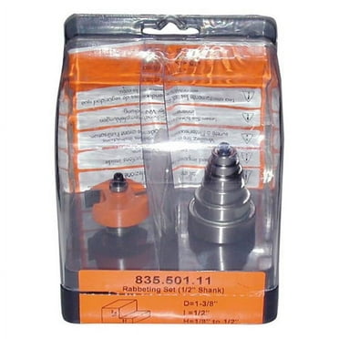 CMT 835.001.11, 1-3/8 in Dia, 1/4 in Shank, Carbide-Tipped Rabbeting Bit Set