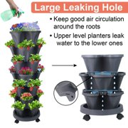 iHomeGarden 2 Pack of 7 Tier Strawberry Planter Tower, Stackable Vertical Garden Planter with Wheels for Herbs Flowers Vegetables, Dark Gray