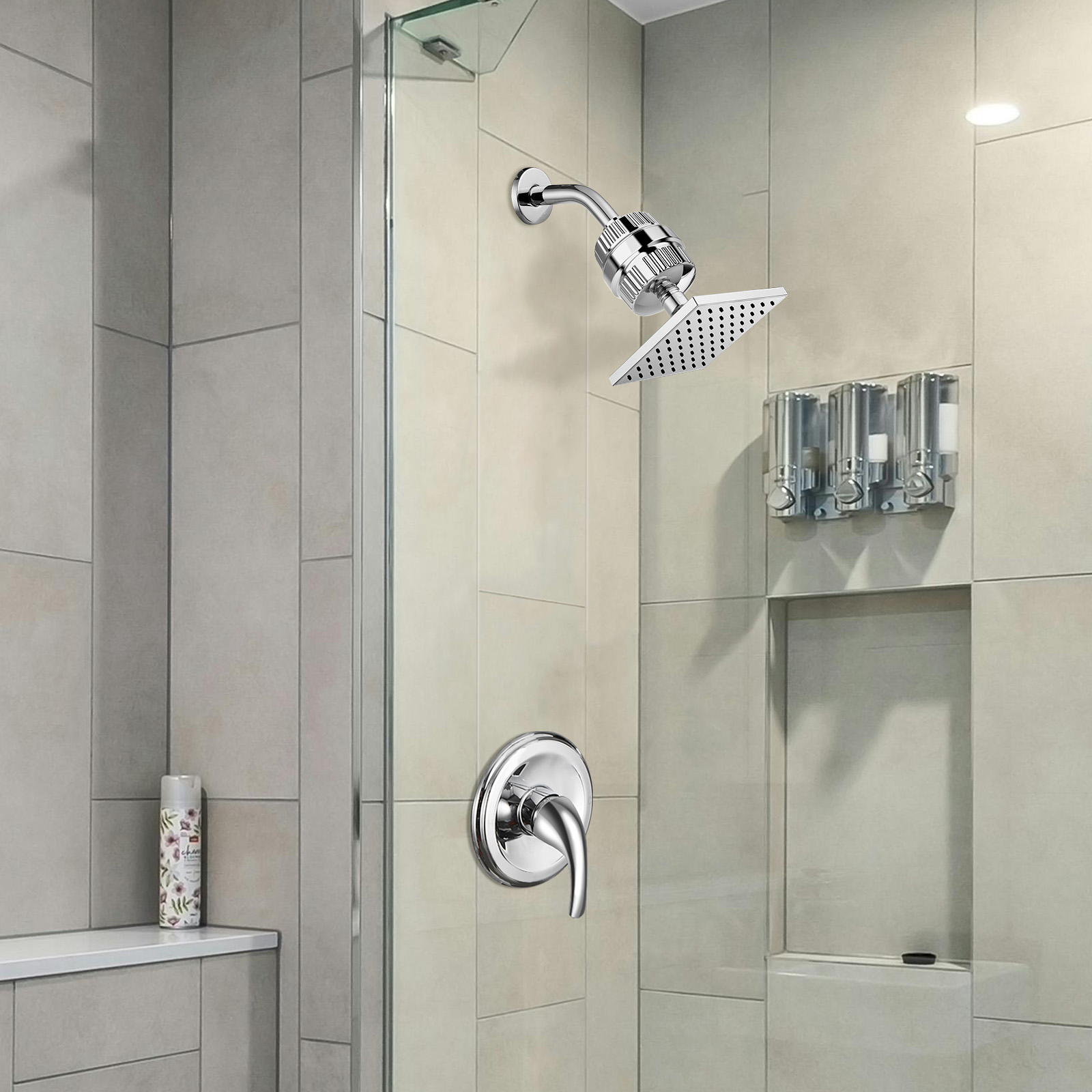 Cobbe Square Filter Shower Head Removes Chlorine and Harmful Substances Softens Water Quality Effectively Alleviates Dry Itchy Skin & Hair Chrome