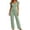 Green, variant on Tqcoqu Women's Lace Trim Pajama Set, Flutter Short Sleeve Button Top & Drawstring Wide Leg Pants, 2 Piece Loungewear Sleepwear