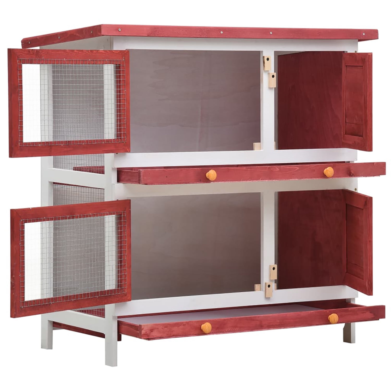 Pefilos 35.4" Wooden Rabbit Hutch, 2 Story Large Bunny Cage 4 Doors Coop for Indoor or Outdoor, Small Animal Pet Cage, Red Pefilos 35.4" Wooden Rabbit Hutch, 2 Story Large Bunny Cage 4 Doors Coop for Indoor or Outdoor, Small Animal Pet Cage, Red