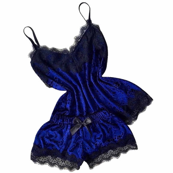 Women Cami Pajama Set Sleepwear Lace Trim Short Set with Shorts Valentines Pajamas for Women Women Pajamas Blue L