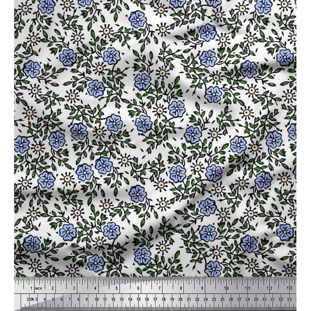 Soimoi Poly Georgette Fabric Leaves & Floral Block Print Fabric by The Yard 42 Inch Wide