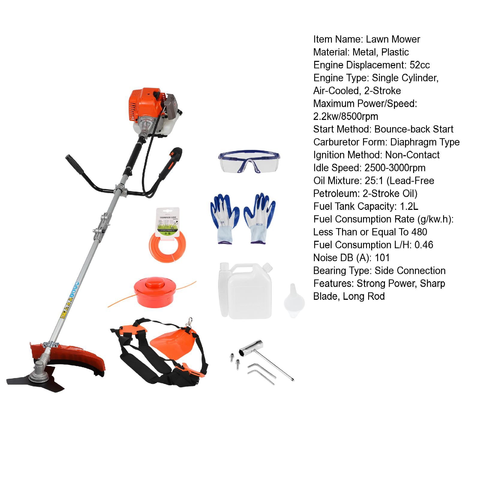 ZNNT 2 in 1 Gas String Trimmer 2 Stroke 52 10 Brush Cutter Gas Powered Weed Eaters Grass Trimmer with Control Rod Shoulder Strap Orange