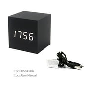 Desktop Small Voice Control Bedroom Travel Wooden Alarm Clock Modern LED Digital