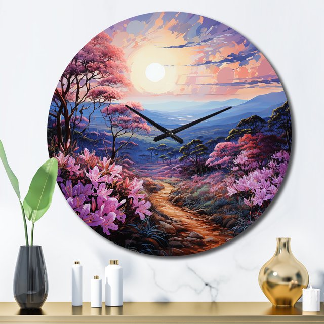 Designart "Rhododendron landscape Pointillism Dot III" Floral Oversized Wall Clock