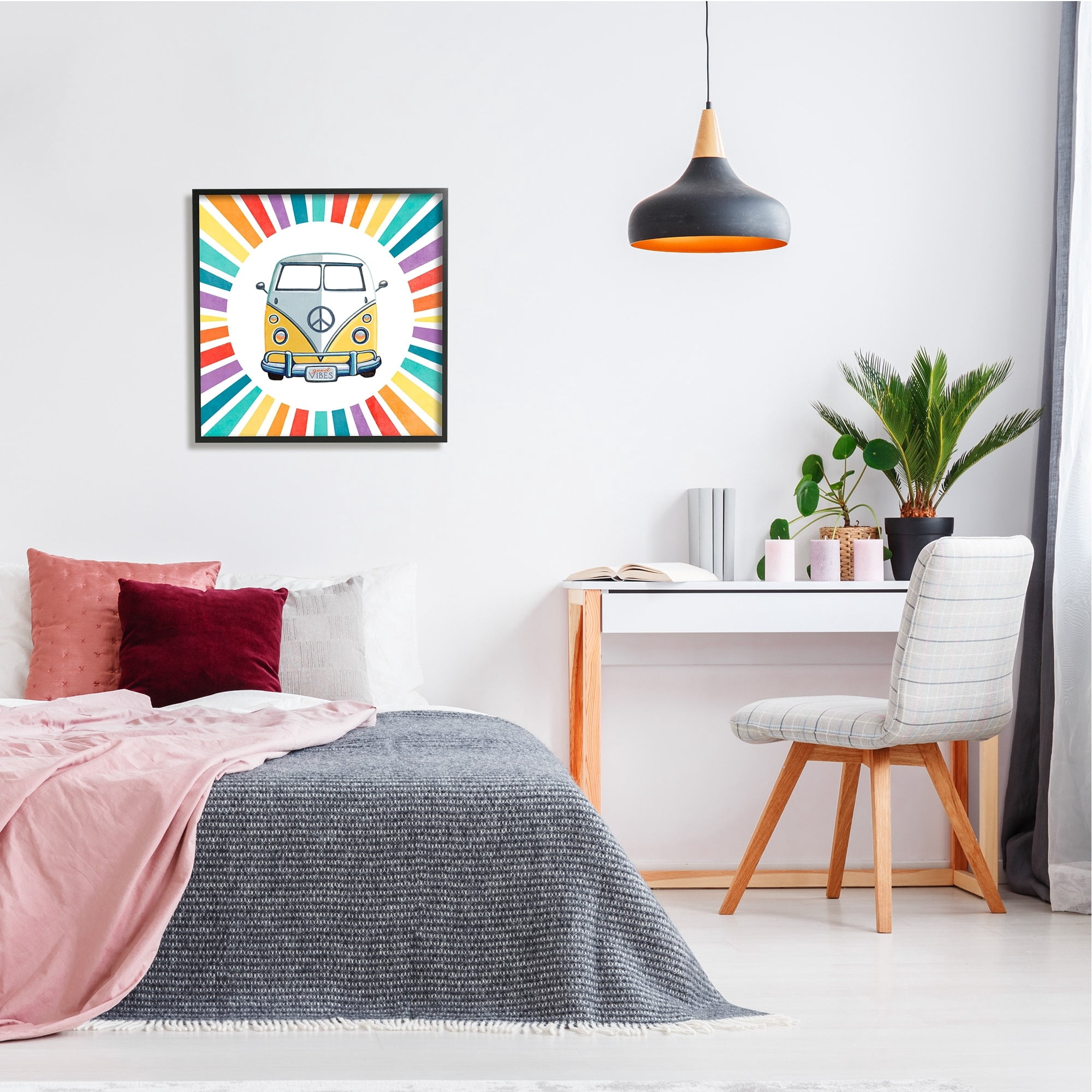Stupell Industries Good Vibes Hippie Retro Camper Bus Rainbow Stripes,24 x 24, Design by Elizabeth Tyndall