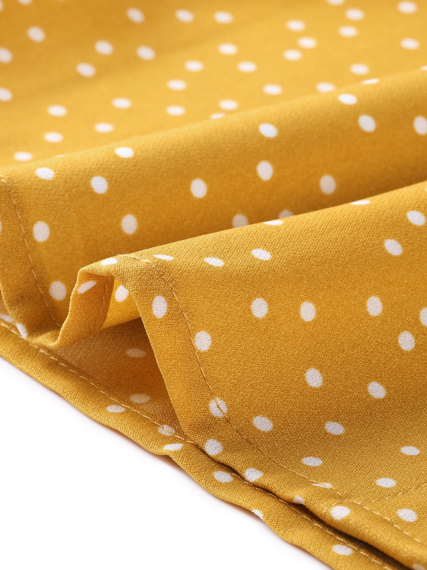 DARING DIVA Women's Polka Dots Peter Pan Collar Puff Sleeve Shirt XS Mustard