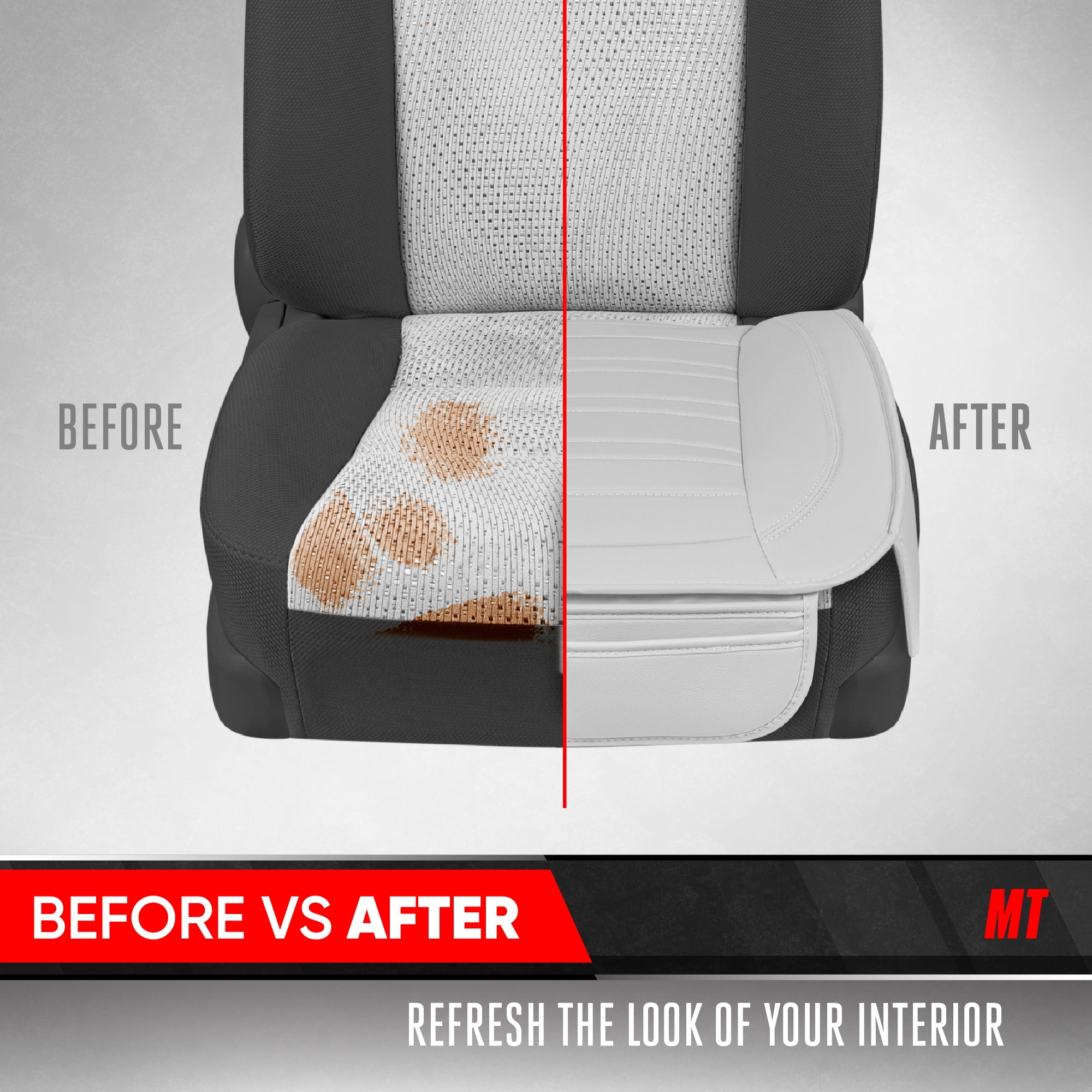 Motor Trend Faux Leather Front Car Seat Covers, Set of 2 with Storage Pockets, Bottom Cushion Auto Protectors, Universal for Car Truck SUV Van, White