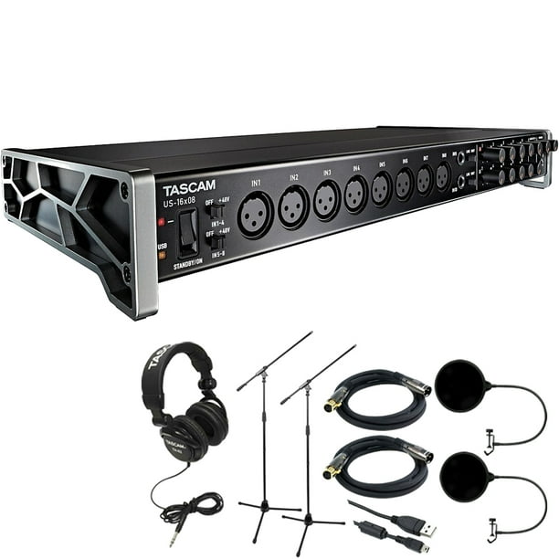 Tascam 16Bit Audio Interface/Mic Preamp for Mac, Windows, iPad + ClosedBack Headphones + 2x
