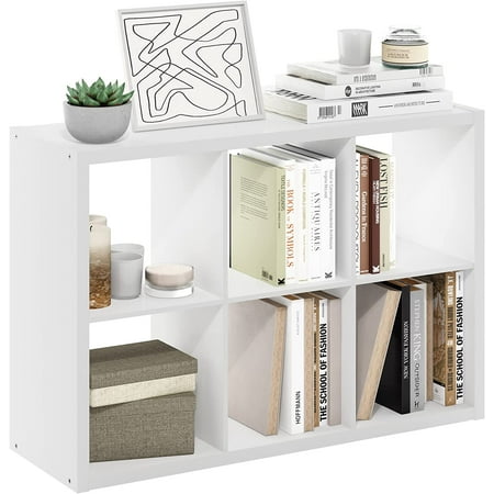 YX Cubicle Book Shelf, 6-Cube Bookshelf, Extra Thick Frame Horizontally & Vertically Reversible Bookcase with Open Back, 14.6" x 44" x 30", for Living Room, Bedroom, Home Office, White