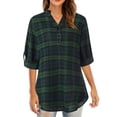 thumbnail image 1 of Otoño mujer camisa de tartán a cuadros con cuello en v botones pulóver puños manga larga suelta Abanopi Camisa a cuadros, 1 of 7