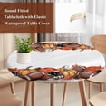thumbnail image 4 of Fall Football Pumpkin Round Tablecloth, Fitted Table Cover with Elastic for 36"-44" Round Tables, Thanksgiving Maple Orange Check Autumn Table Cloth Outdoor Dinning Party Waterproof Tablecloths, 4 of 7