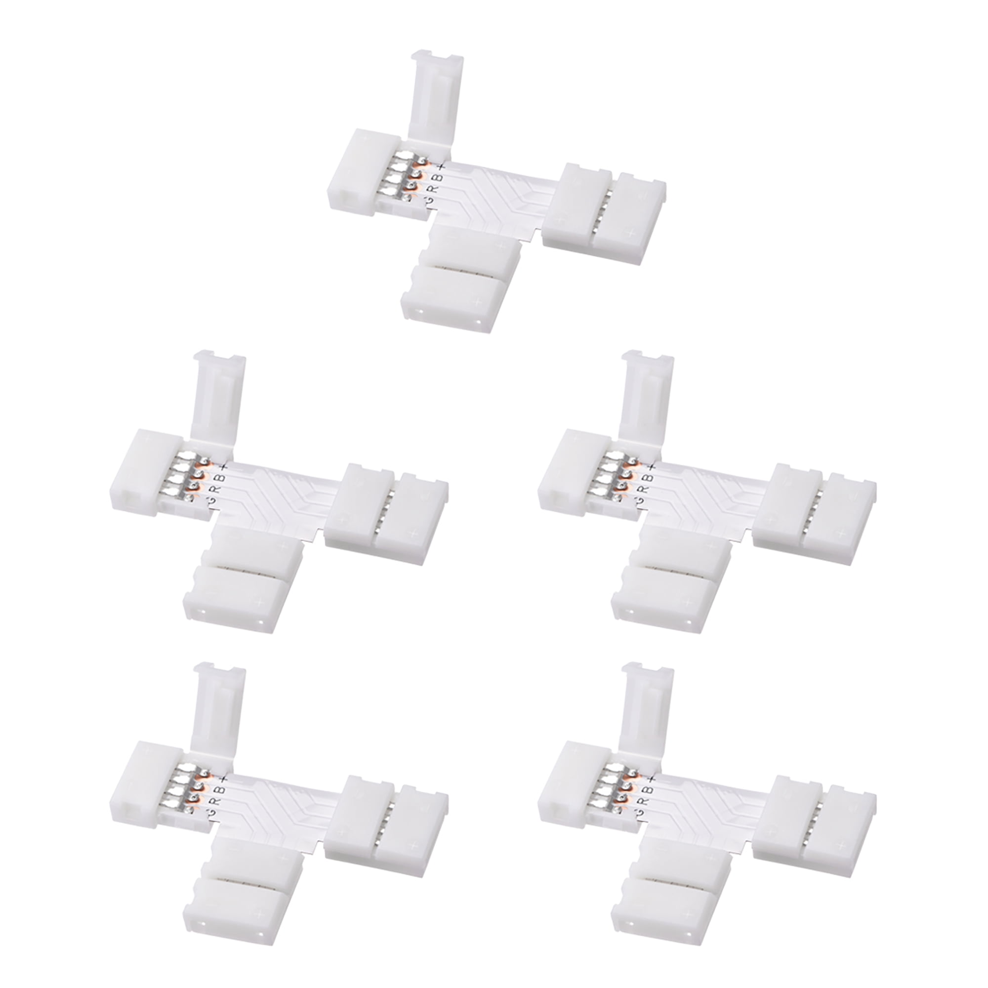 Uxcell 10mm 4P T-shape LED Strip Connector for 5050 RGB 4 Conductor Strip Lights 5Pcs