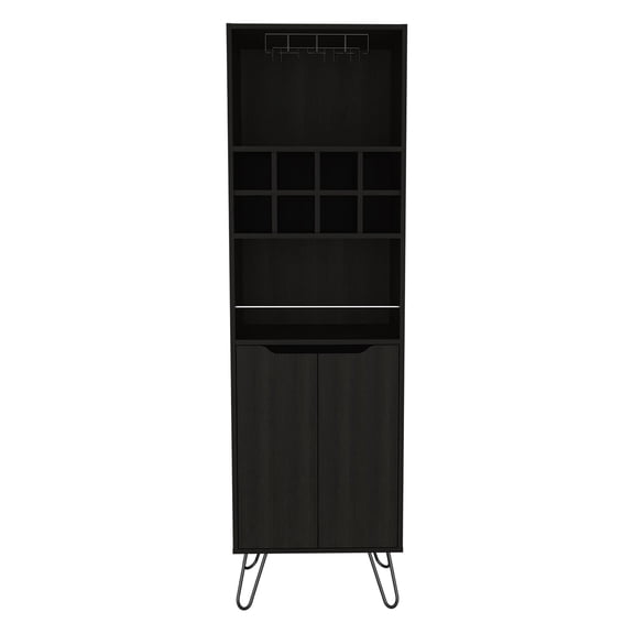 Bar Double Door Cabinet 8 Built in Wine Rack 4 Legs 4 Shelves Black Wengue