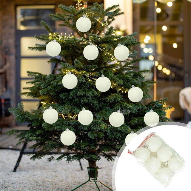 JWshufel Christmas Decorations Frosted Macaron Dusted Balls for Tree Set of 6 Plastic Shatterproof Hanging Accessories Reusable Uniform Color with String Ornaments for Christmas Tree 8.3in White