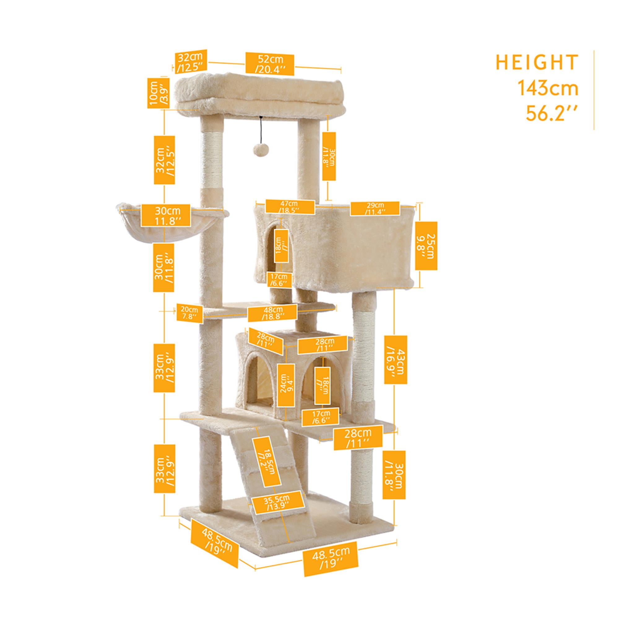 Pefilos 56" Multi-Level Cat Tree Tower House for Indoor Cats, Cat Condo Plush Perch with Scratching Posts, Hammock Basket, Beige Pefilos 56" Multi-Level Cat Tree Tower House for Indoor Cats, Cat Condo Plush Perch with Scratching Posts, Hammock Basket, Beige