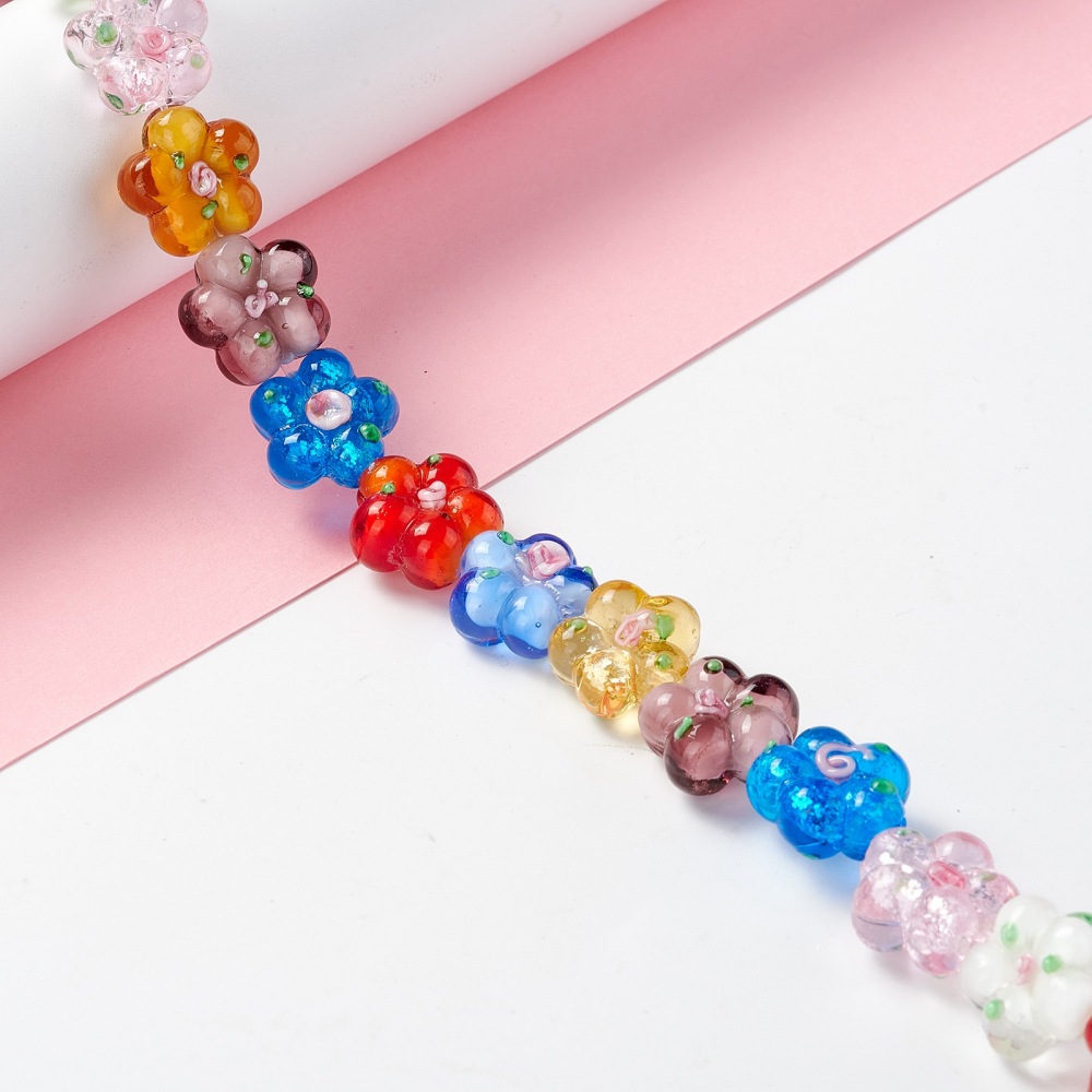 Handmade Lampwork Beads Strands Bumpy Flower Mixed Color 13.5~14x14.5 ...