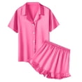 thumbnail image 6 of ZQUUVOU Kids Silk Pajama Set Satin Short Sleeve Solid Lapel Top Shorts Button Down Cardigan Loungewear Sleepwear for 5-15 Years Hot Pink, 6 of 6