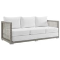 thumbnail image 1 of Modway Aura Modern Rattan & Fabric Outdoor Patio Sofa in Gray and White, 1 of 9