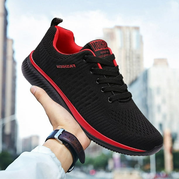 Zapatos Para Caminar Mocasines casuales unisex Zapatos planos con cordones suaves Accesorios para exteriores (41 Negro Rojo) Ehuebsd Tenis De Mujer Tenis De Hombre