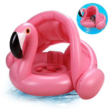 Baby Pool Float with Canopy,Flamingo Inflatable Swimming Ring,Infant Pool Floaties,Sunshade Toys for kids Girls Boys Toddlers
