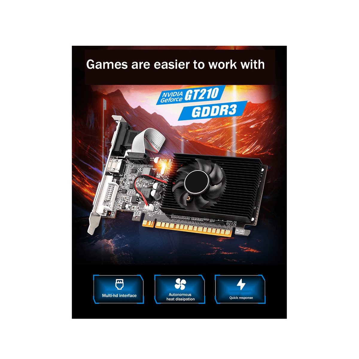 GT210 1GB GDDR3 64Bit Graphics Card PClE X16 2.0 GPU Computer Graphics Card DVI-D+VGA+HD Desktop Video Card
