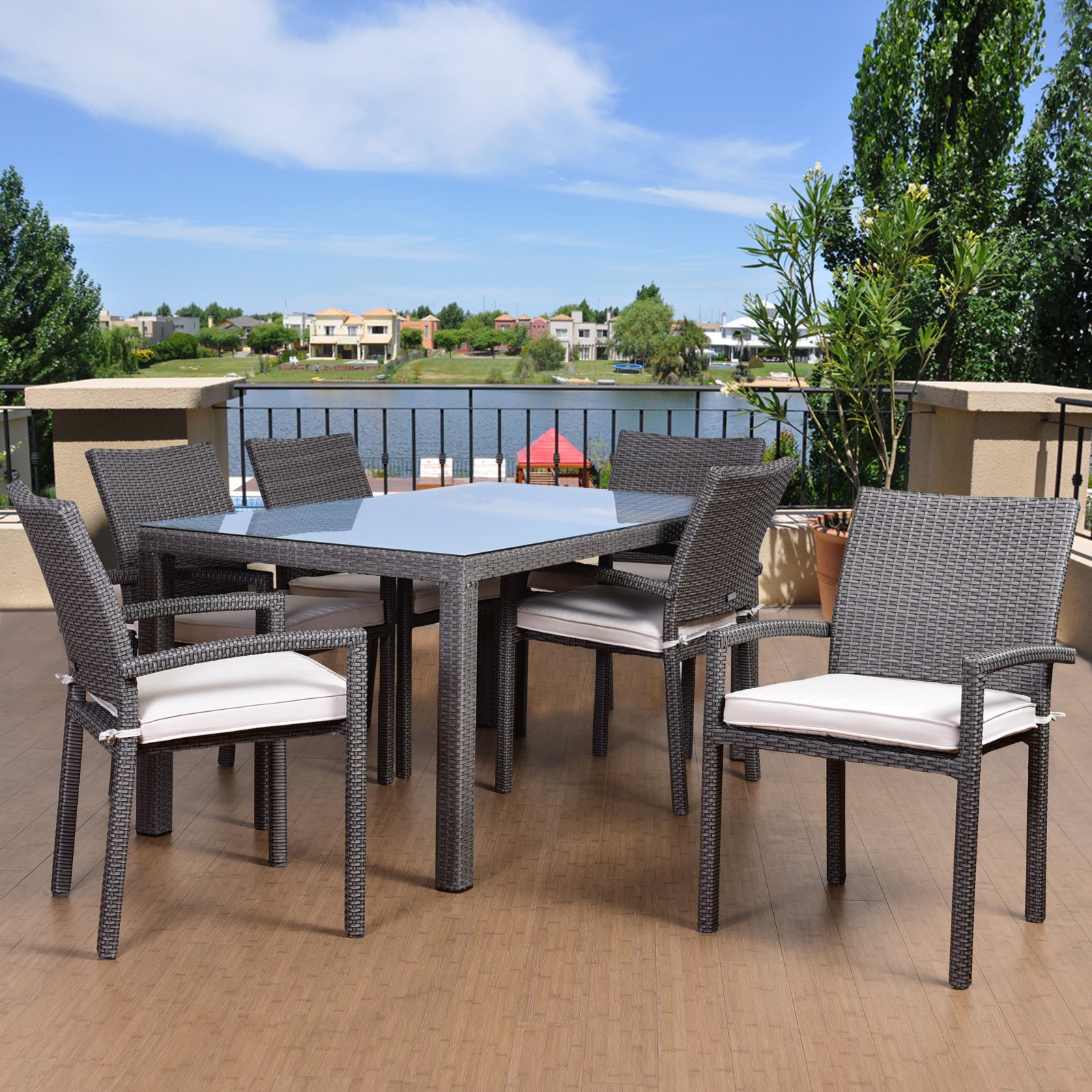 Atlantic Liberty Wicker 7 Piece Rectangular Patio Dining Set with Arm