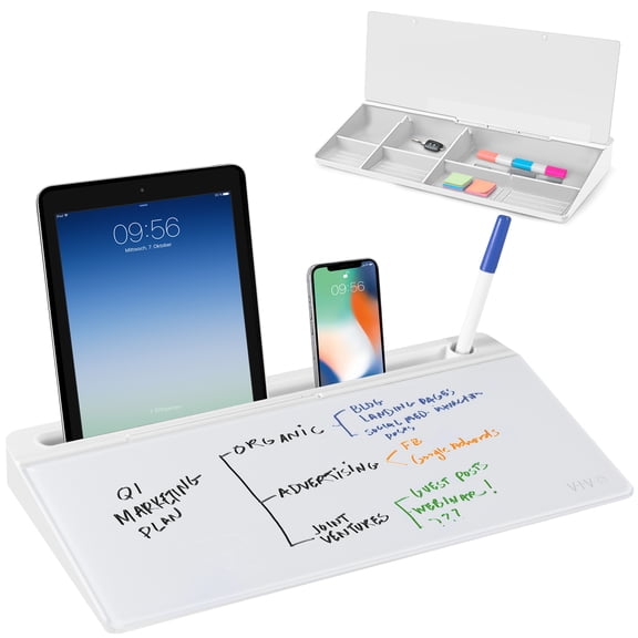 VIVO Desktop Dry Erase Board with Hidden Storage, 16" x 7" Glass Whiteboard