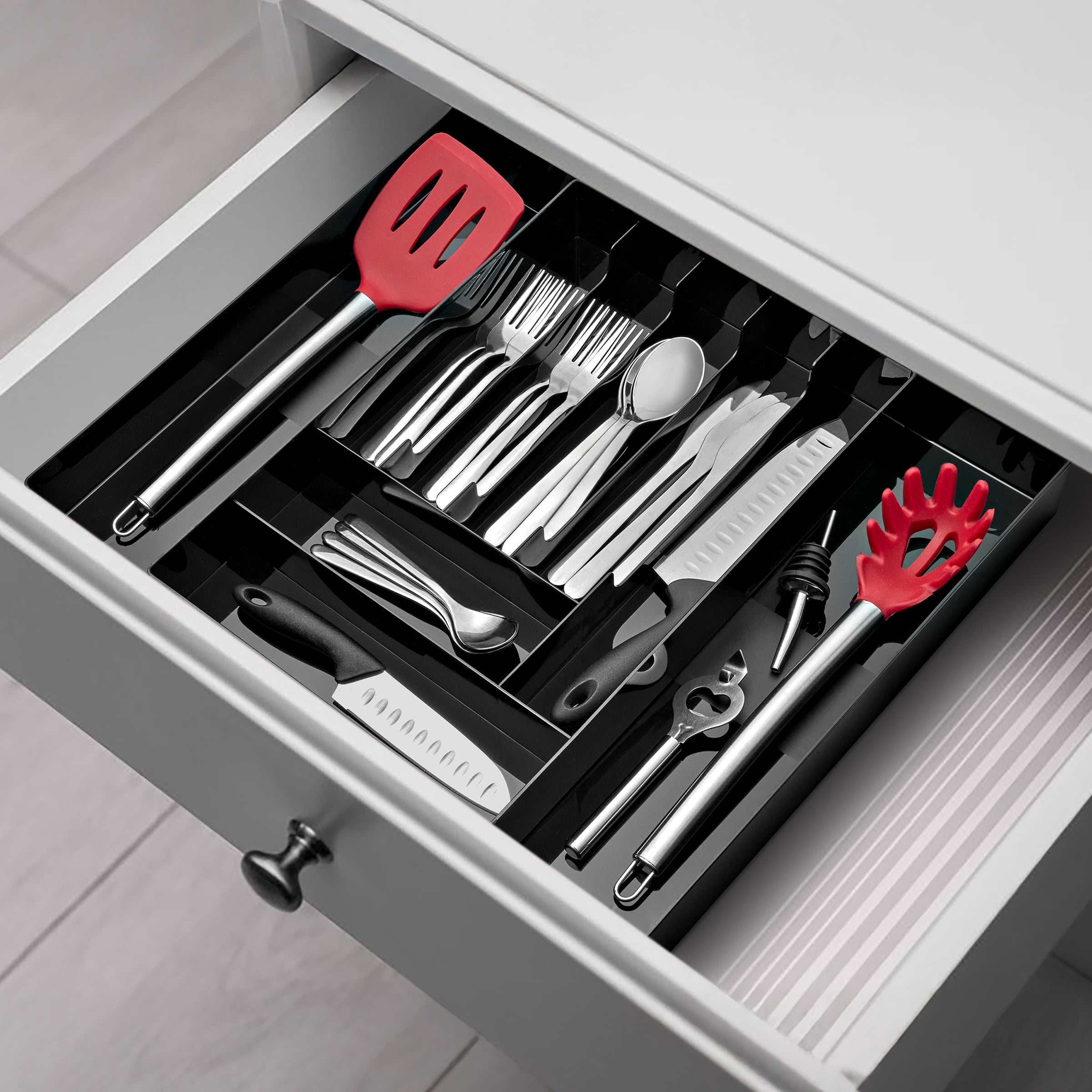 Sorbus Large Expandable Silverware Drawer Organizer – Adjustable Utensil & Cutlery Tray, Black