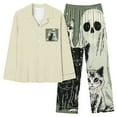 thumbnail image 2 of Halloween Pajamas Women Casual Full Theme Printed 2 Pc Long Sleeve Pocket Button Down Lapel Shirts Loose Pants Soft Fall Winter Nightwear Silk Comfy Women's Loungewear Sets Light Gray M, 2 of 5