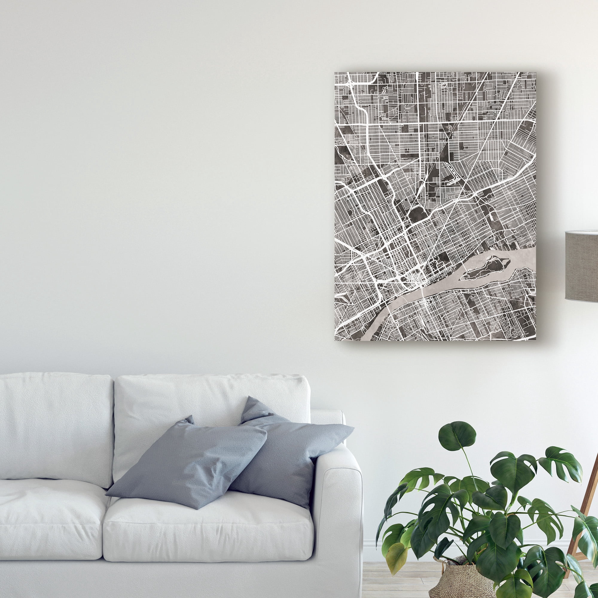 Trademark Fine Art 'Detroit Michigan City Map Black' Canvas Art by Michael Tompsett