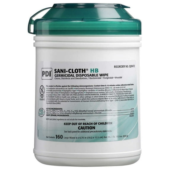 PDI Professional Disposables Q08472 Sani-Cloth HB Wipes Large 6" x 6.75" 160/Pk