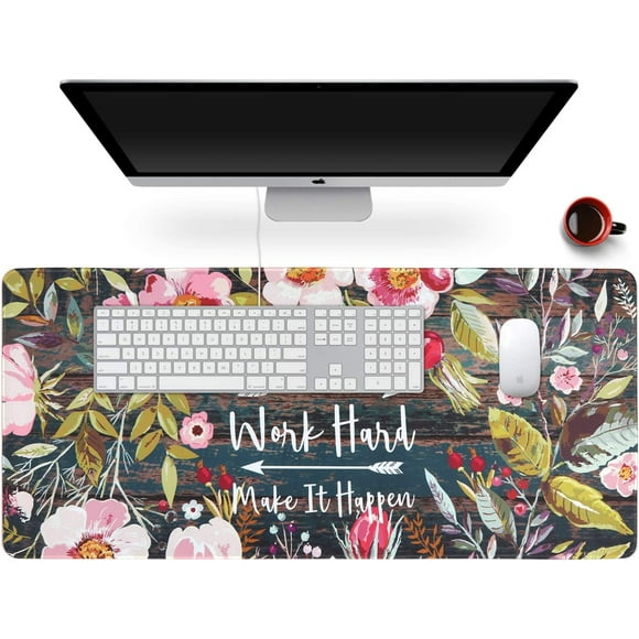 Tapis de Bureau, Tapis de Souris Mignon de Jeu Étendu 35,4 Pouces x 15,7 Pouces TTG pour Portable, Tapis de Souris Beauté avec Bords Cousus, Base Antidérapante, Tapis de Bureau d'Ordinateur Imperméable pour Bureau, Maison, Filles, Hommes (Couronne Florale)
