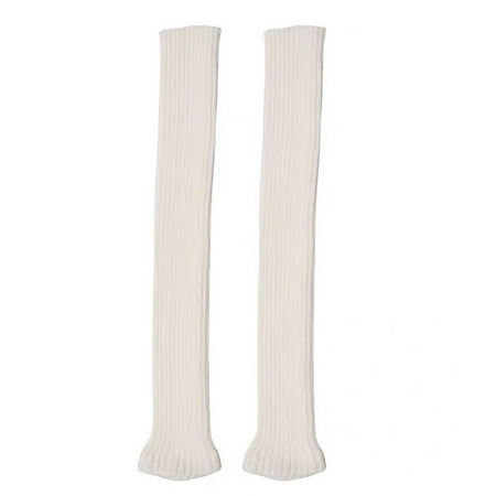 

harmtty 1 Pair Women Leg Warmers Over Knee Knitted Autumn Winter Long Tube Windproof Boot Cuffs for Outdoor White