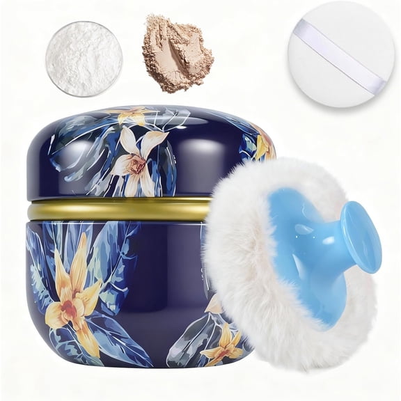 Body Powder Puff and Container, 3.35" Portable Dusting Powder Container with Soft Puff Loose Powder Case Box Jar with Lids for Home Travel