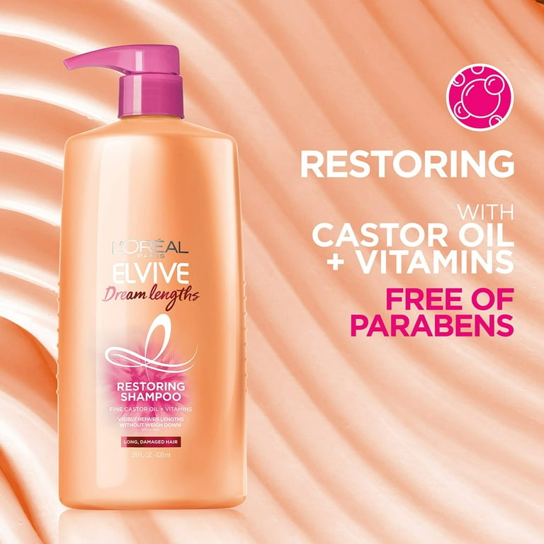 L'Oreal Paris Elvive Dream Lengths Restoring Shampoo With Fine Castor Oil  and Vitamins B3 and B5 for Long, Damaged Hair, Visibly Repairs Damage