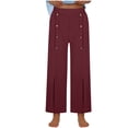thumbnail image 1 of Timegard Pants for Women Elastic High Waisted Button Straight Leg Solid Color Casual Loose Comfy Pants, 1 of 6