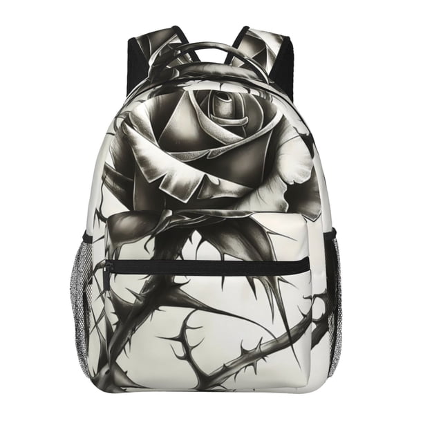 Fotbe Black And White Rose Mochila Casual con Estampado para Escuela, Viajes y Actividades al Aire Libre - Duradera, Ligera y Cómoda