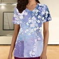 thumbnail image 2 of Busydd Scrubs for Women Fashion Purple Floral Print Scrub Tops Women Casual Short Sleeve V Neck Work Nursing Uniform Tops Comfy Oversized Workwear with Pockets, 2 of 5