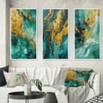 thumbnail image 1 of Designart "Golden Turquoise Breakers Abstract Waves V" Abstract Shapes Framed Wall Art Set Of 3 - Gold Transitional Frame Canvas Set For Living Room Decor, 1 of 6