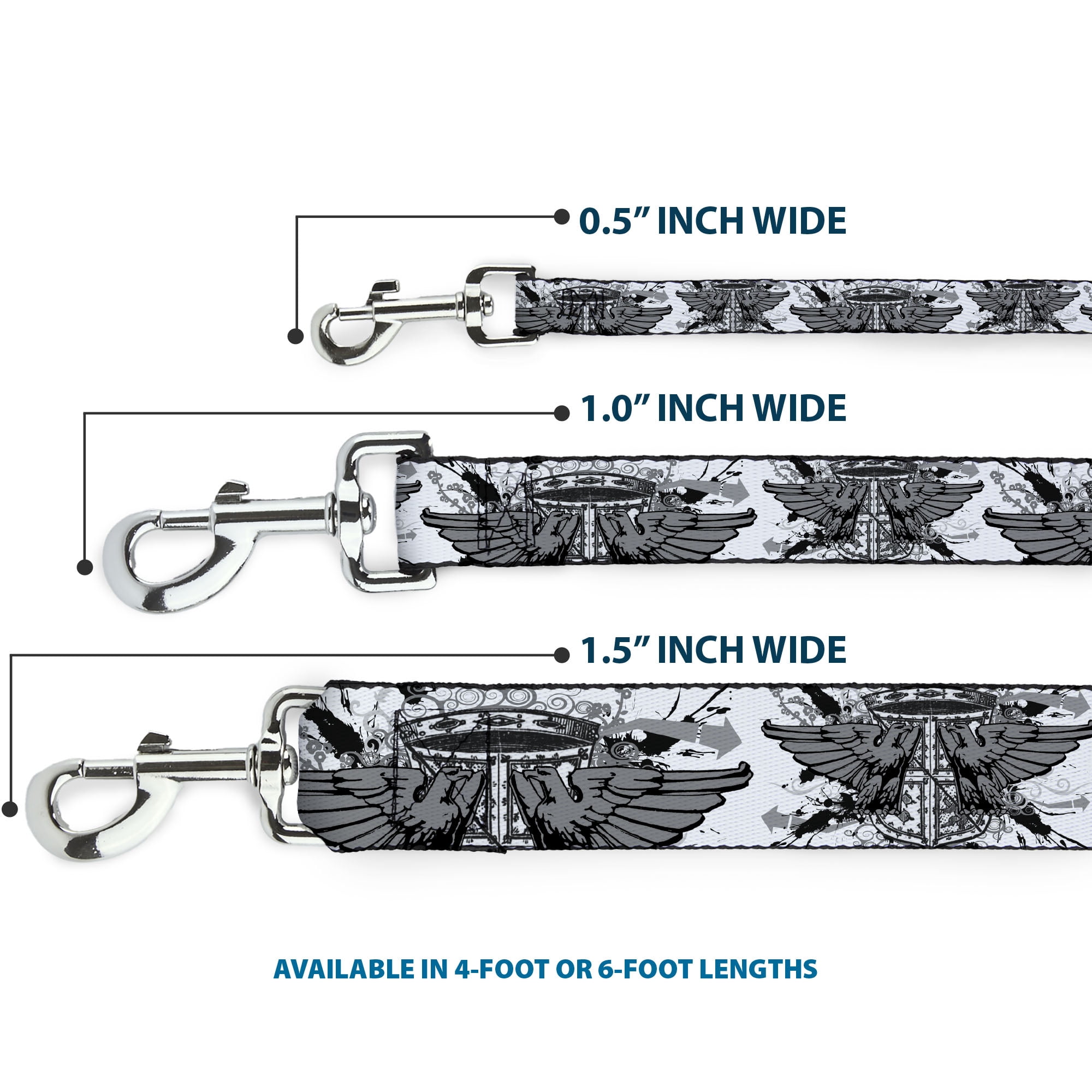 Buckle-Down Pet Leash, Dog Leash, Phoenix Shield White, 6 Feet Long 1.0 Inch Wide